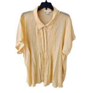 Coldwater Creek Blouse Plus Size 3X Semi Sheer Button Up Short Sleeve Yellow Top
